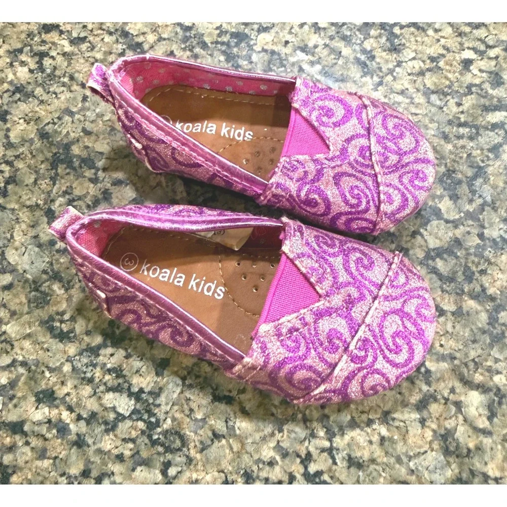 Koala Kids Girls Purple Pink Glitter‎ Swirl Slip On Flats Shoes Size 3 763454CNE